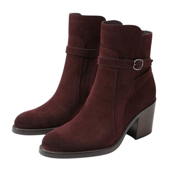Sam Edelman Womens Simona Heeled Ankle Bootie US 8.5 M EU 39 Burgundy Suede NWOB - Picture 1 of 13